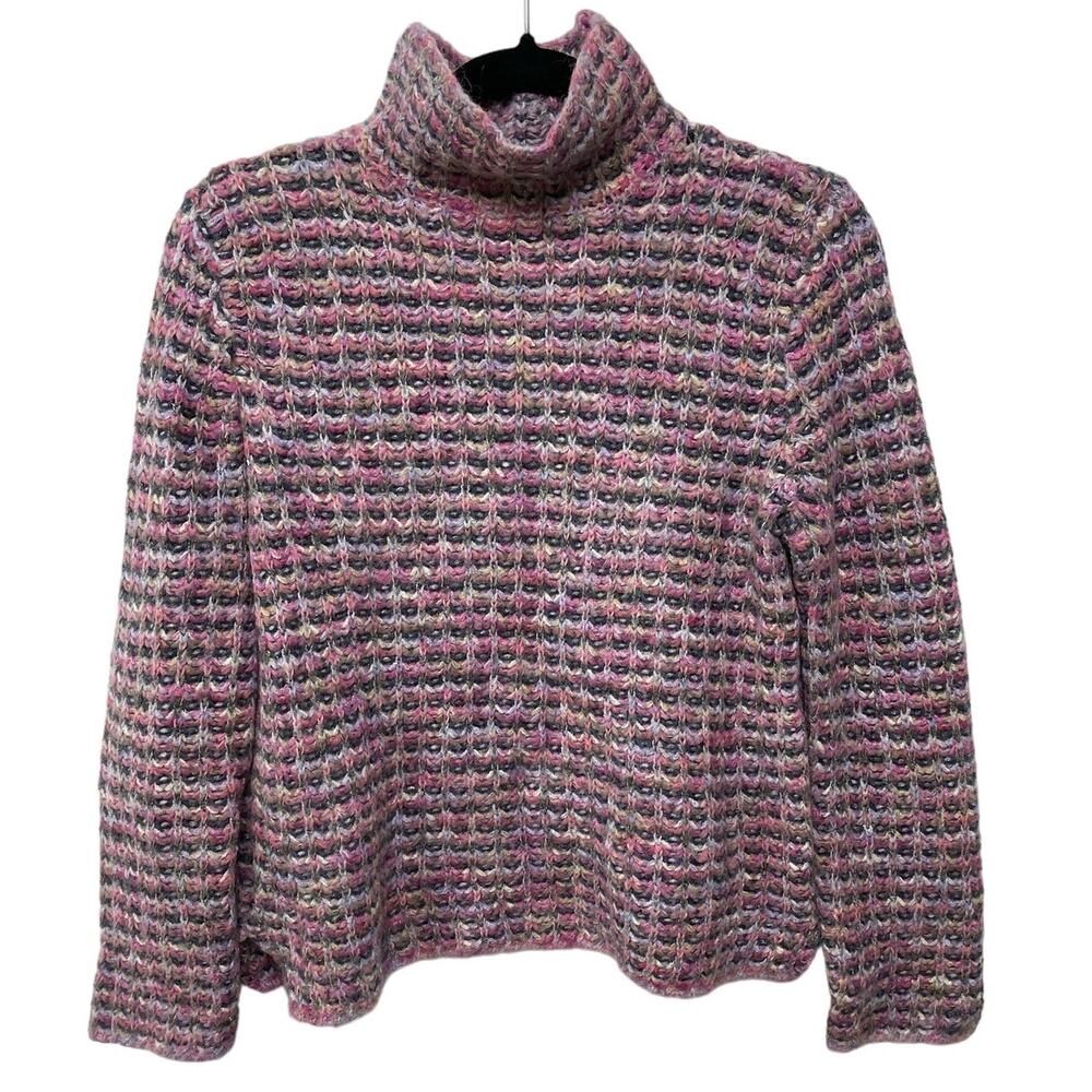 Sigrid Olsen Turtleneck Knit Sweater XS Pink Long Sleeve‎ Waffle Pattern Fuzzy